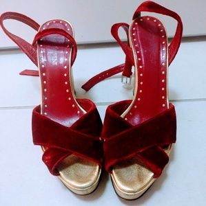 YSL Platform Ankle Strap Wedge Sandal